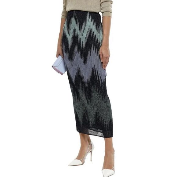M by Missoni Gonna Metallic Pleated Zig Zag Maxi Skirt
